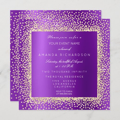 Krystal Champaigne Gold Glitter Confetti Violet A Invitation