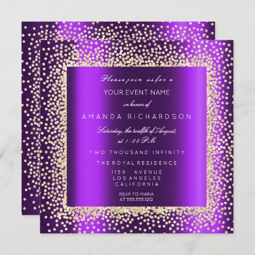 Krystal Champaigne Gold Glitter Confetti Violet Invitation