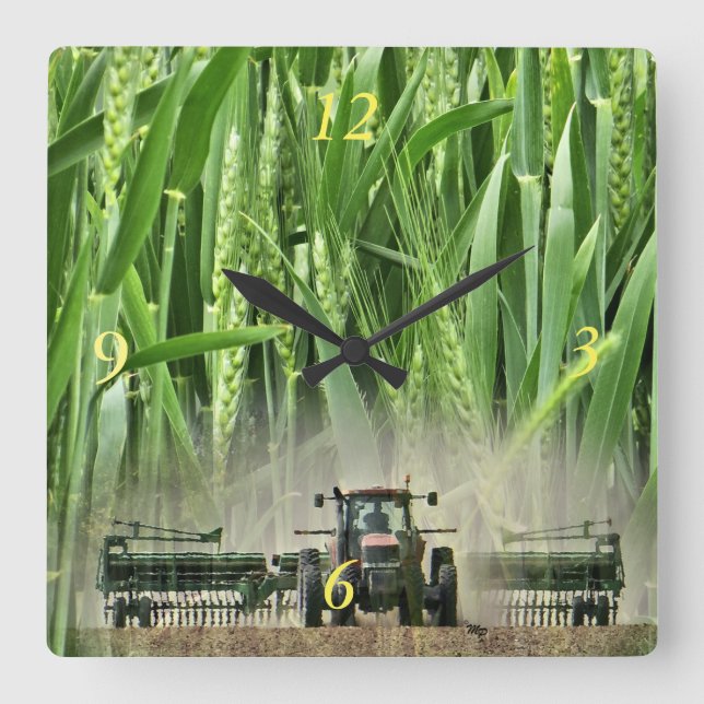 Ks Wheat drilling clock- customize Square Wall Clock (Front)