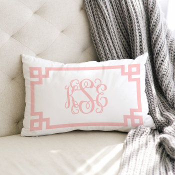 Kse Light Pink Greek Key Script Monogram Lumbar Pillow by jenniferstuartdesign at Zazzle