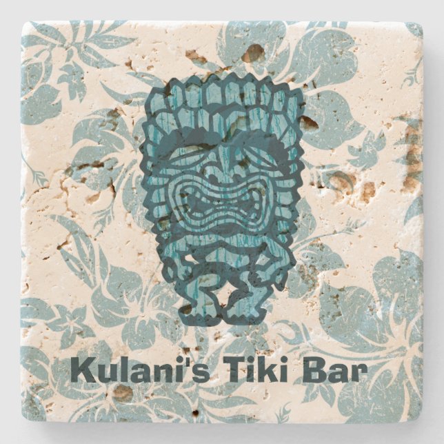 Ku-Tiki Hawaiian Customizable Tiki Bar Coaster (Front)