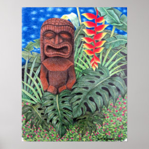Ku Tiki Hawaiian God of War Jungle Poster