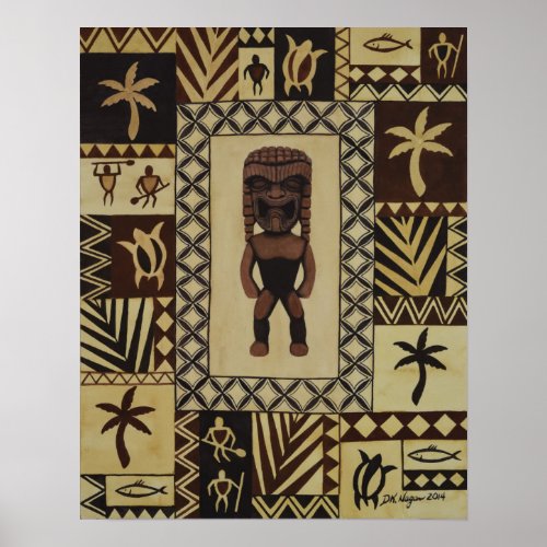 Ku Tiki Hawaiian God of War Petroglyph Poster