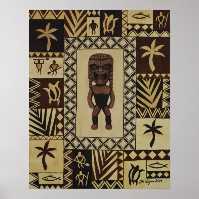 Ku Tiki Hawaiian God of War Petroglyph Poster (Front)