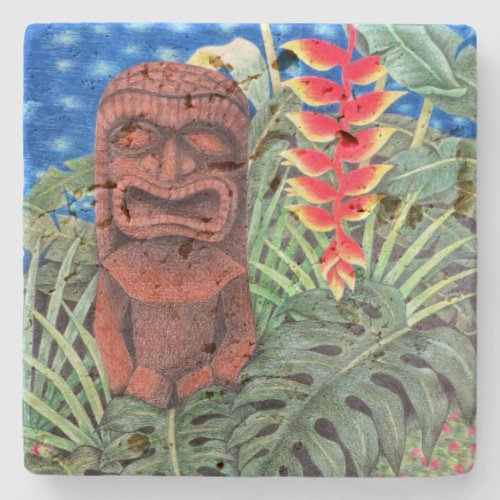 Ku Tiki Hawaiian God of War Stone Coaster