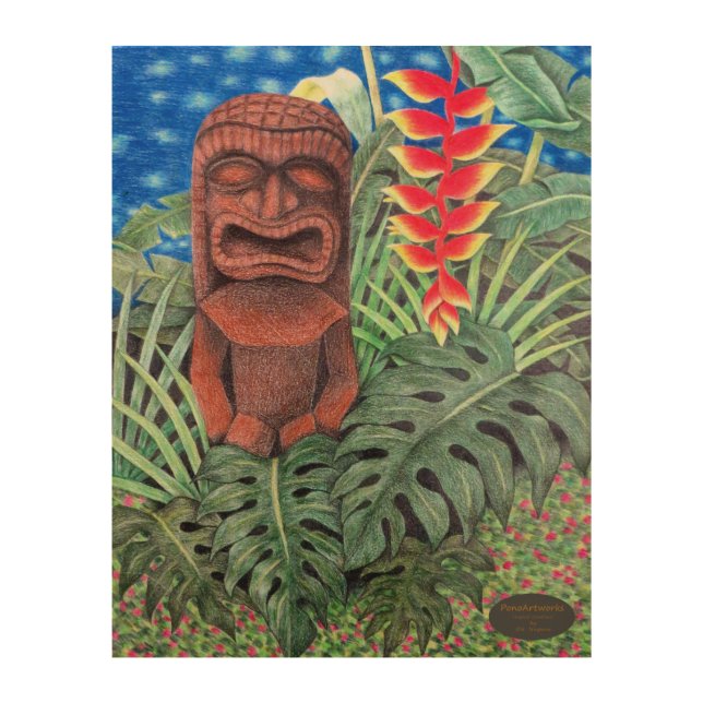 Ku Tiki Hawaiian God of War Wooden Wall Hanging Wood Wall Art (Front)