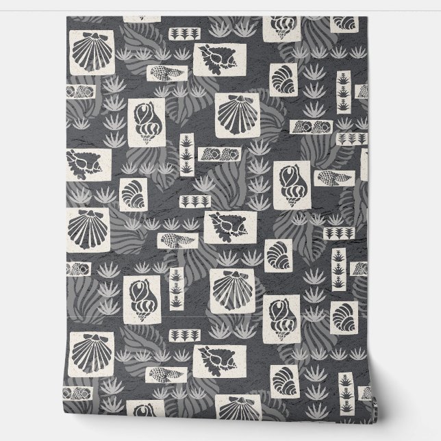 Kua Bay Hawaiian Undersea Shells - Charcoal Gray Wallpaper (Unrolling)