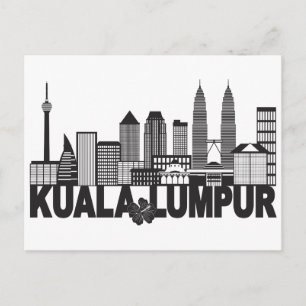 Kuala Lumpur City Skyline Text Black and White Ill Postcard