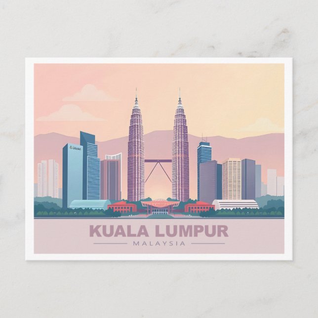 Kuala Lumpur Malaysia Pastel Travel Postcard (Front)