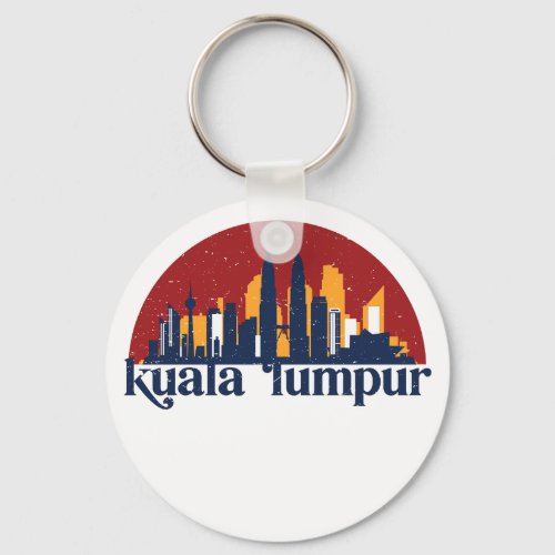 Kuala Lumpur Malaysia Retro City Skyline Cityscape Keychain