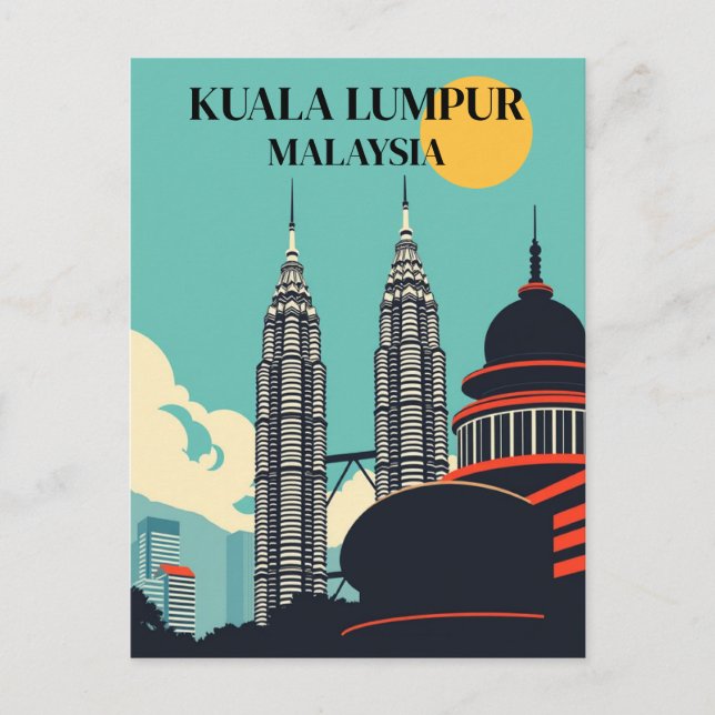 Kuala Lumpur Malaysia Retro Cityscape  Postcard (Front)
