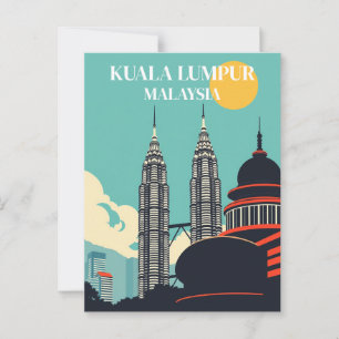 Kuala Lumpur Malaysia Retro Cityscape Postcard