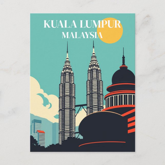 Kuala Lumpur Malaysia Retro Cityscape  Postcard (Front)