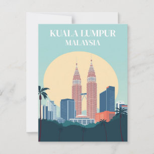 Kuala Lumpur Malaysia Retro Petronas Towers Postcard