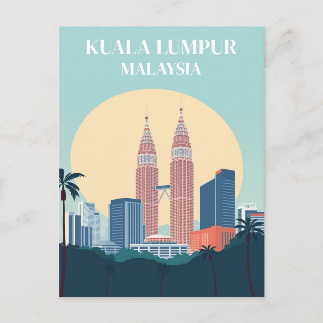 Kuala Lumpur Malaysia Retro Petronas Towers Postcard (Front)