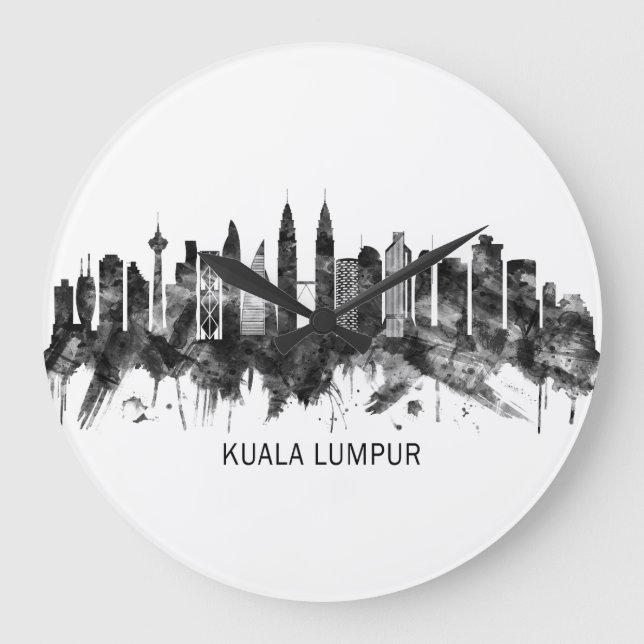 Kuala Lumpur Malaysia Skyline BW Large Clock (Front)
