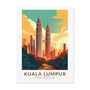 Kuala Lumpur Malaysia Travel Art Vintage Postcard