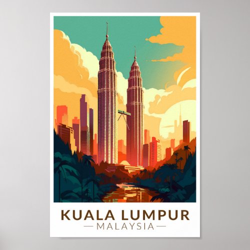 Kuala Lumpur Malaysia Travel Art Vintage Poster