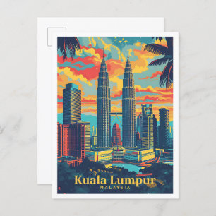Kuala Lumpur Malaysia Vintage Art Travel Postcard