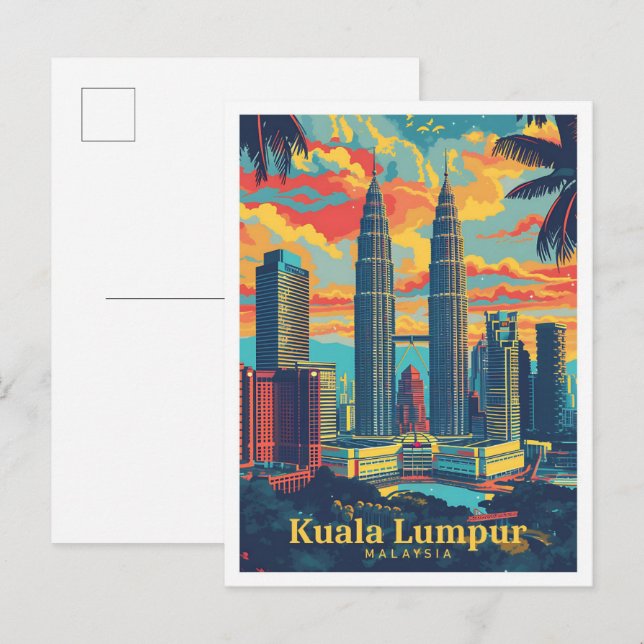 Kuala Lumpur Malaysia Vintage Art Travel Postcard (Front/Back)