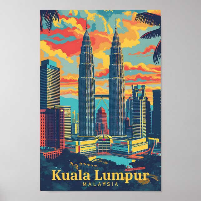 Kuala Lumpur Malaysia Vintage Art Travel Poster (Front)