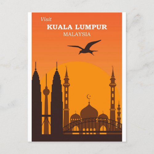 Kuala Lumpur Malaysia Vintage City Skyline Travel Postcard
