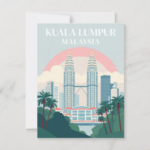 Kuala Lumpur Malaysia Vintage Cityscape Travel Postcard