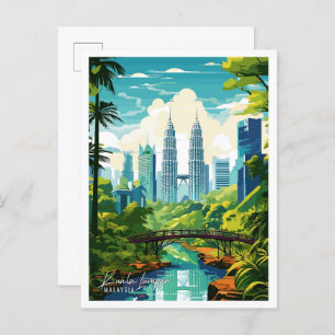 Kuala Lumpur Malaysia vintage travel illustration Postcard
