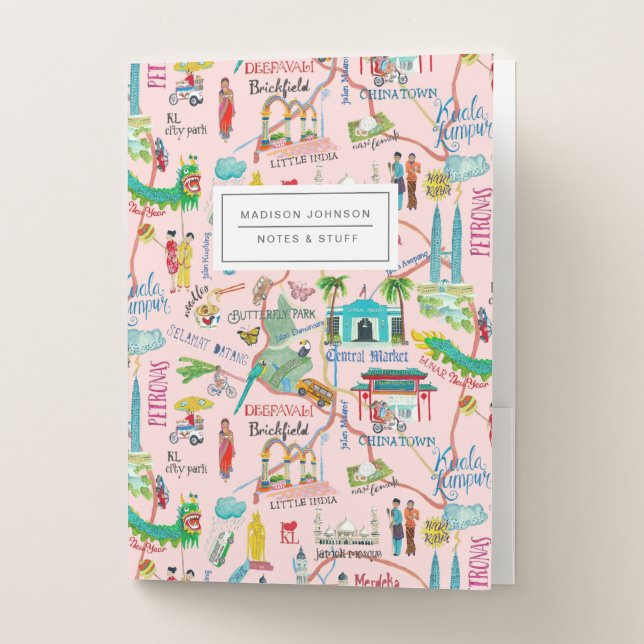 Kuala Lumpur pink city map all-over print  Pocket Folder (Front)