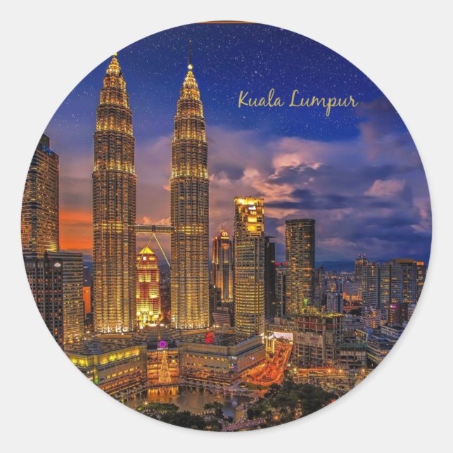 Kuala Lumpur skyline at night Classic Round Sticker (Front)