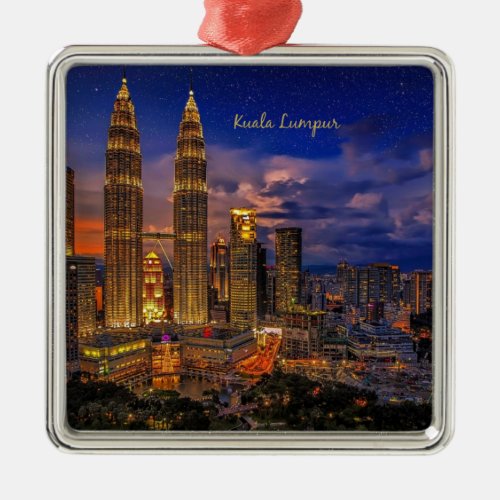 Kuala Lumpur skyline at night  Metal Ornament