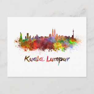 Kuala Lumpur skyline in watercolor splatters Postcard