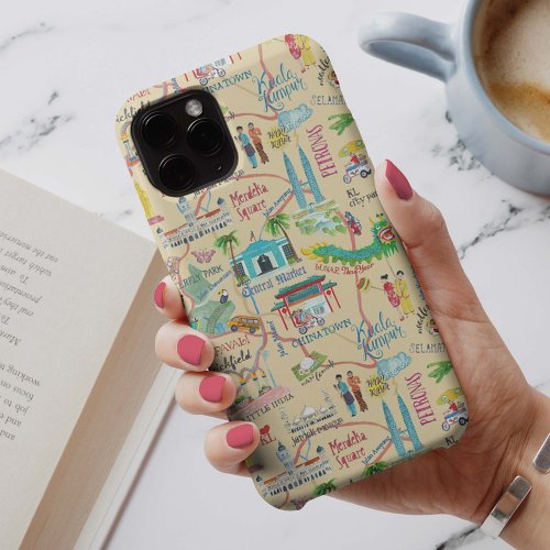 Kuala Lumpur yellow illustrative travel map iPhone 11 Case