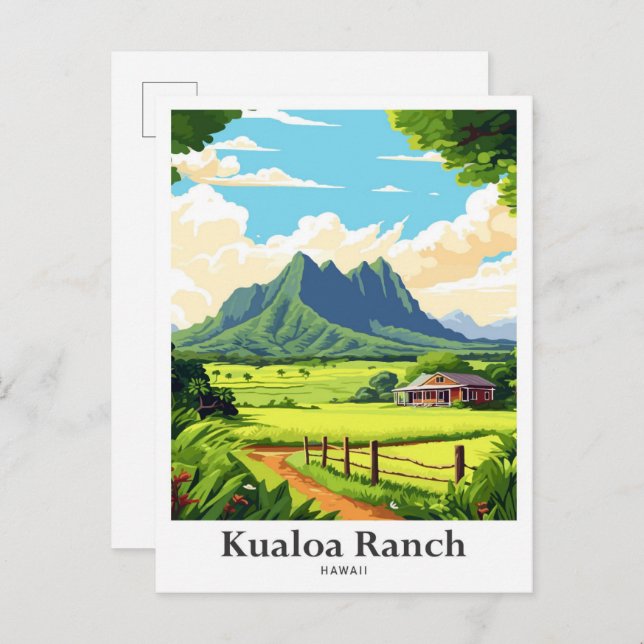 Kualoa Ranch Hawaii Travel Potrait Illustration Postcard (Front/Back)