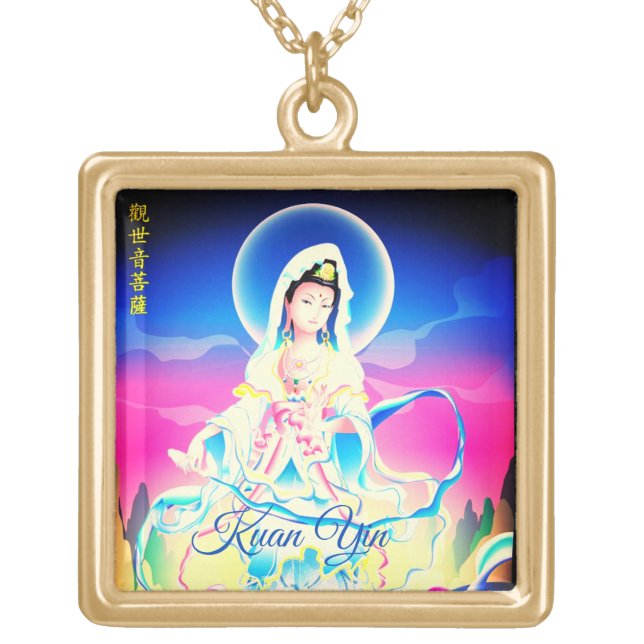 Kuan Yin Goddess Of Compassion Gold Plated Necklace (Front)