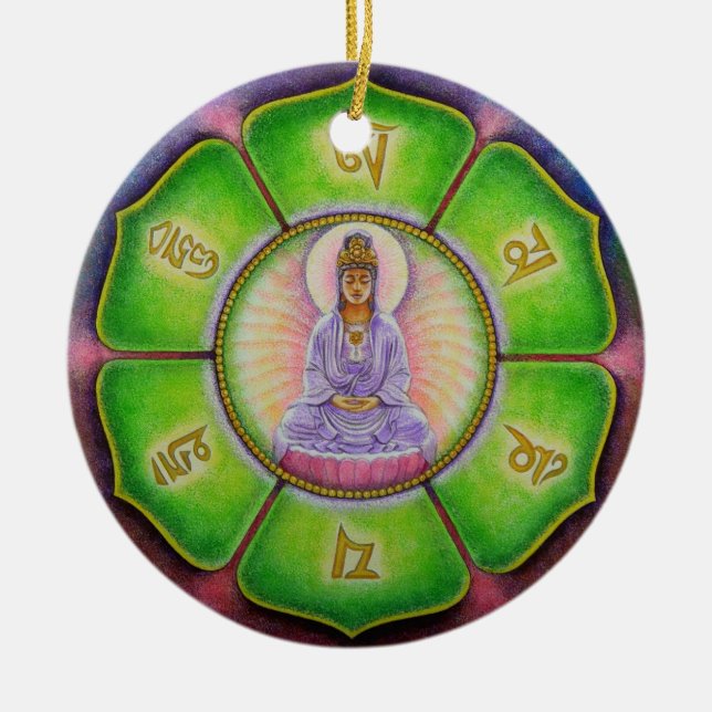 Kuan Yin "Om Mani Padme Hum" Christmas Ornament (Front)