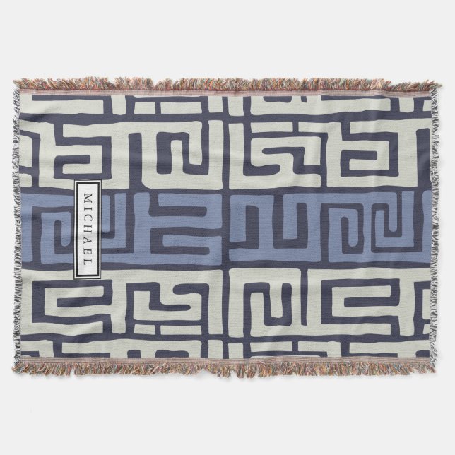 Kuba Cloth Inspired Cool Earth Colors Customized Throw Blanket (Front)