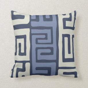 Kuba Cloth Inspired Cool Earth Colors Geometric Throw Pillow