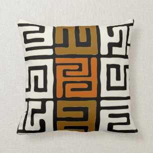 Kuba Cloth Inspired Earth Colors Geometric Throw Pillow