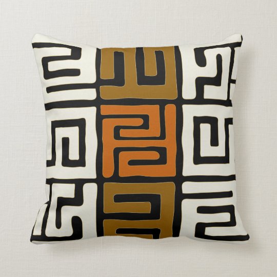 Kuba Cloth Inspired Earth Colors Geometric Throw Pillow Zazzle Com
