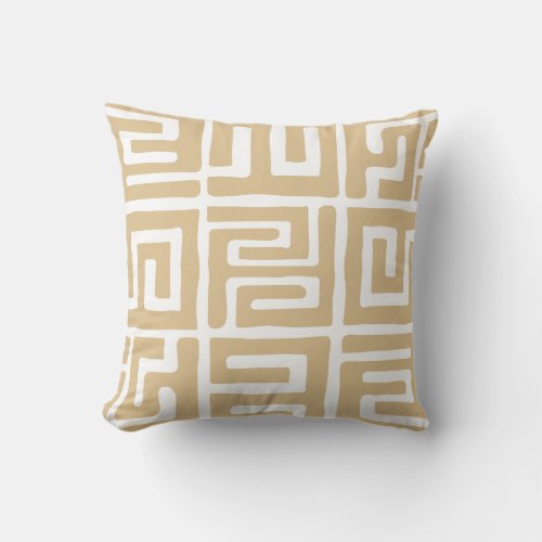 Kuba Cloth Inspired Earth Tone Tan White Throw Pillow