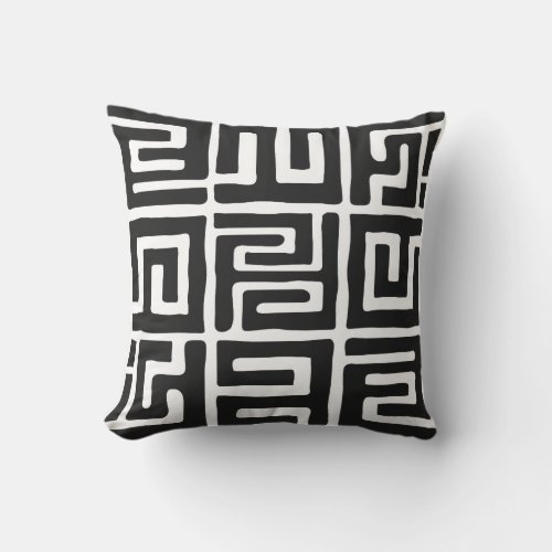 Kuba Cloth Inspired WhiteBlack Throw Pillow