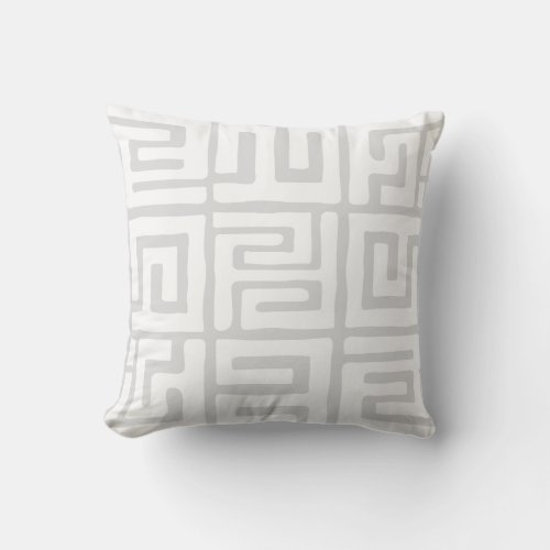 Kuba Cloth Inspired WhiteGrey Geometric Throw Pillow