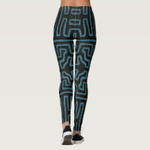 Kuba Cloth Pattern Leggings in Teal