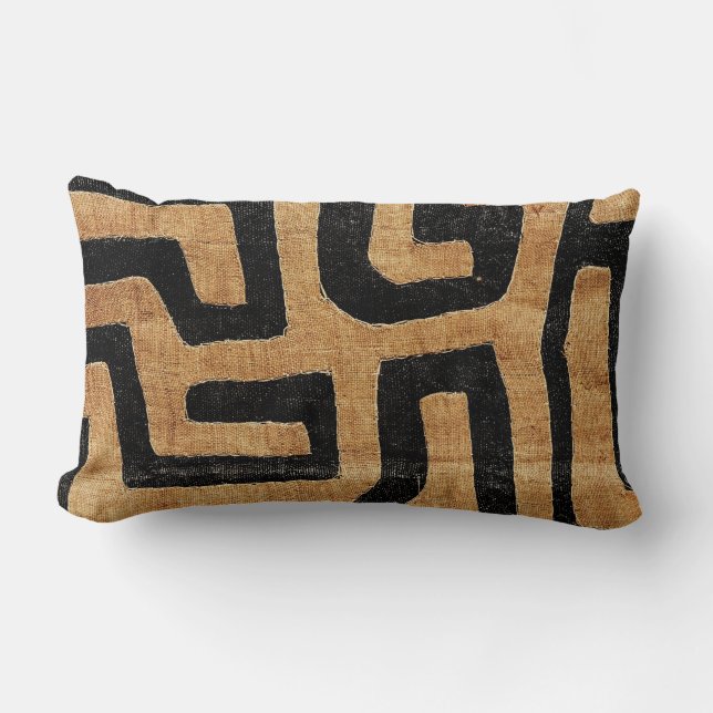 Kuba Cloth Pillow, 8/18 Lumbar Darker Lumbar Pillow (Front)