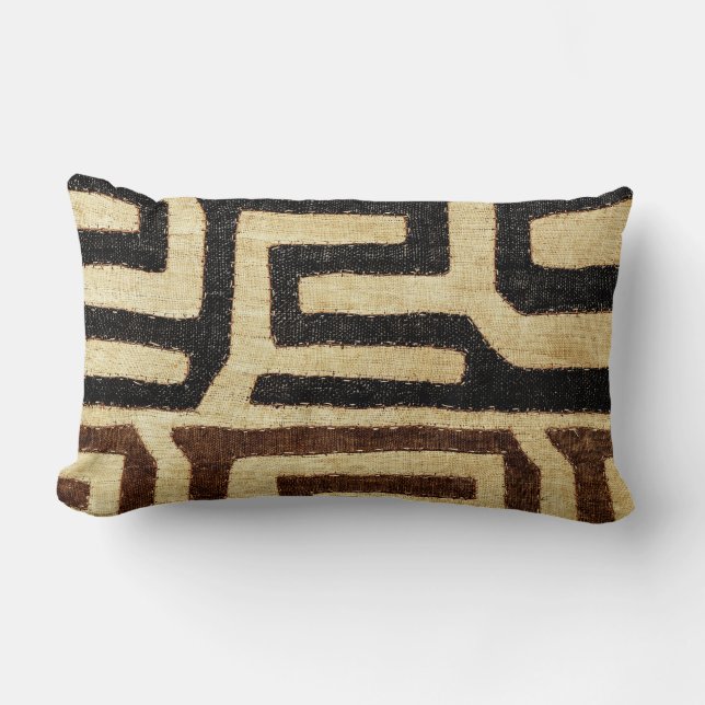 Kuba Cloth Pillow, 8/18 Lumbar Lighter Lumbar Pillow (Front)