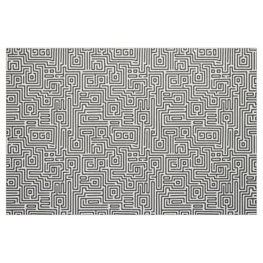 Kuba Maze Style 221019 - Black on White Fabric