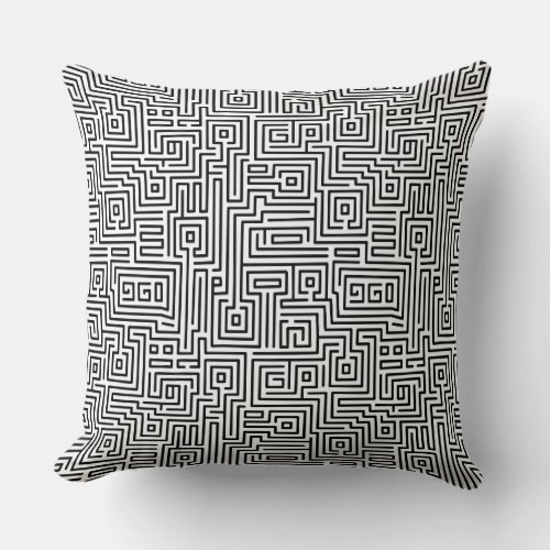 Kuba Maze Style 221019 _ Black on White Throw Pillow