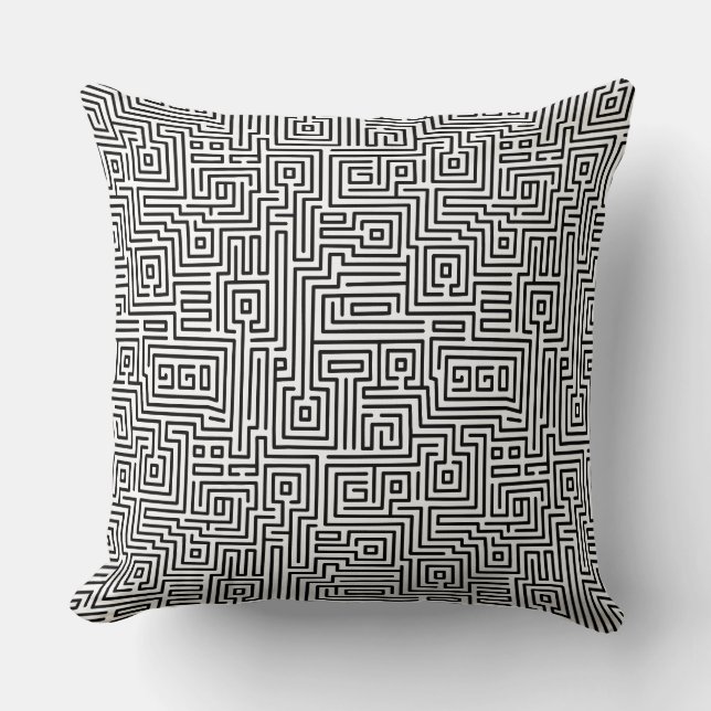 Kuba Maze Style 221019 - Black on White Throw Pillow (Front)