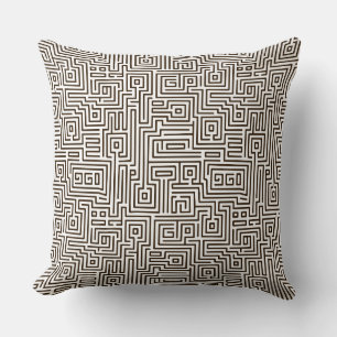 Kuba Maze Style 221019 - Dark Brown on White Throw Pillow
